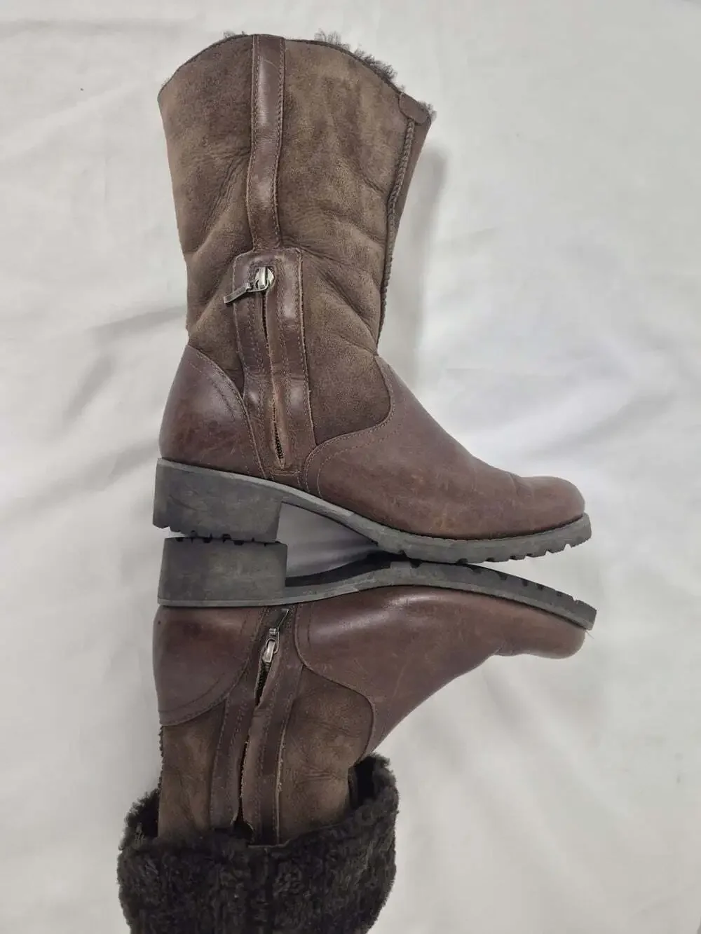 UGG Australia Bellevue 1914 Shearling Leather Fold Down Boots Brown sz 8
